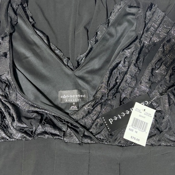 Connected Apparel Women 16 Black Ruffled V Neck Cap Sleeve Dress Whimsigoth NEW - Picture 7 of 9